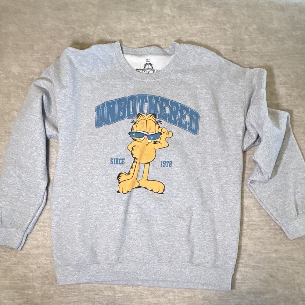 Ripple Junction Garfield Gray Crewneck Sweatshirt L Fleece Graphic Print
